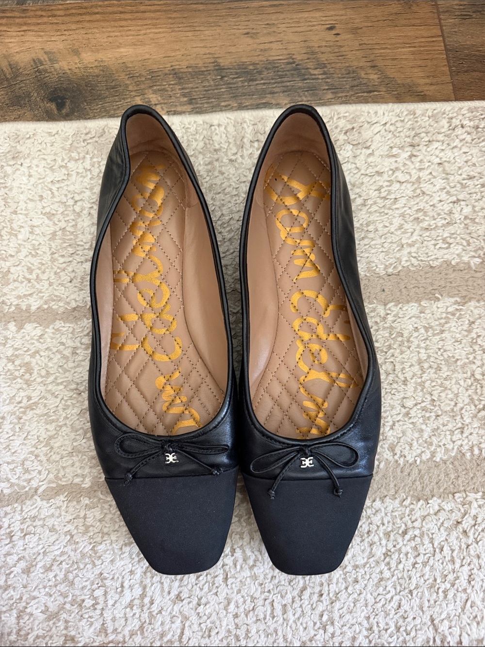 Sam Edelman Black Square-Toe Ballet Flats with Bow Accent